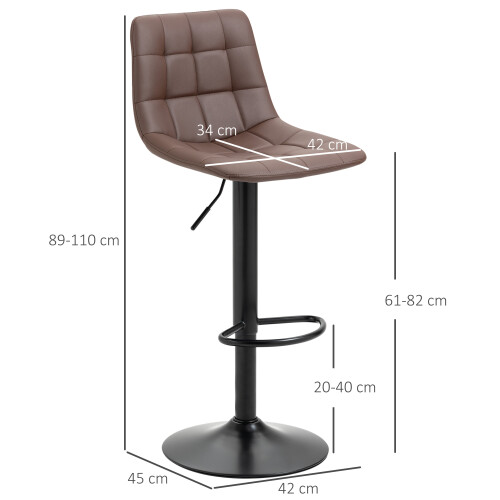 Homcom HOMCOM Bar Stools Set of 2 Adjustable Counter Barstools W/ Footrest Brown 1