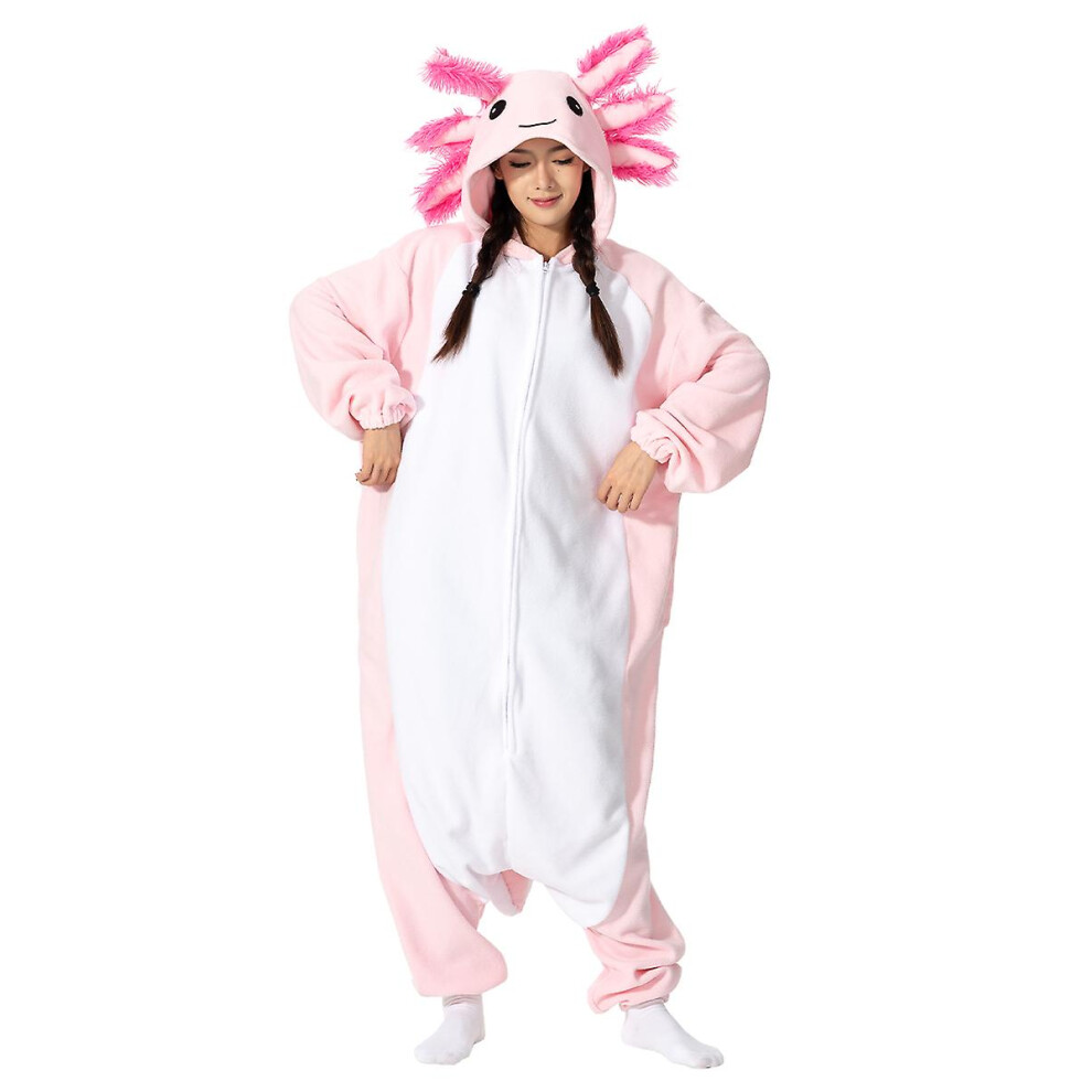 (XL) Halloween Onesie Cartoon Axolotl Pajama For Adult Kids Women Men Animal Kigurumis Pyjamas Homewear Cosplay Party Costume