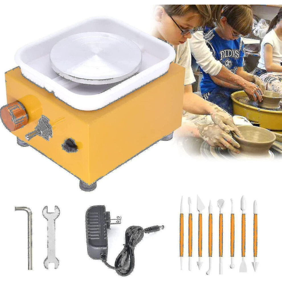 Mini Pottery Wheel, Electric Pottery Machine 2000rpm Ceramic Wheel Machine Turntable Diy Clay Tool With Removable Abs Basin, 10cm Pottery Plate (yello