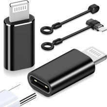 (2 Pack, Black) USB C Adapter 2-Pack with 27W PD Fast Charging & Data Transfer, Lightning to USB Type C Cable Adapter for iPhone/iPad/Airpods with Anti-Loss Loop