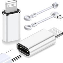 (2 Pack, Silver) USB C Adapter 2-Pack with 27W PD Fast Charging & Data Transfer, Lightning to USB Type C Cable Adapter for iPhone/iPad/Airpods with Anti-Loss Loop
