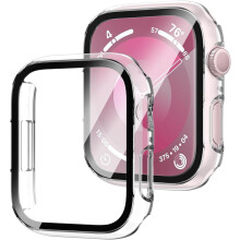 (40mm, Clear/Clear) 2PCS For Apple Watch SE 2nd Generation/Series 6 5 4 Screen Case Full Coverage Hard PC Case Built-in HD Tempered Glass Screen Protector for iWatch 40mm