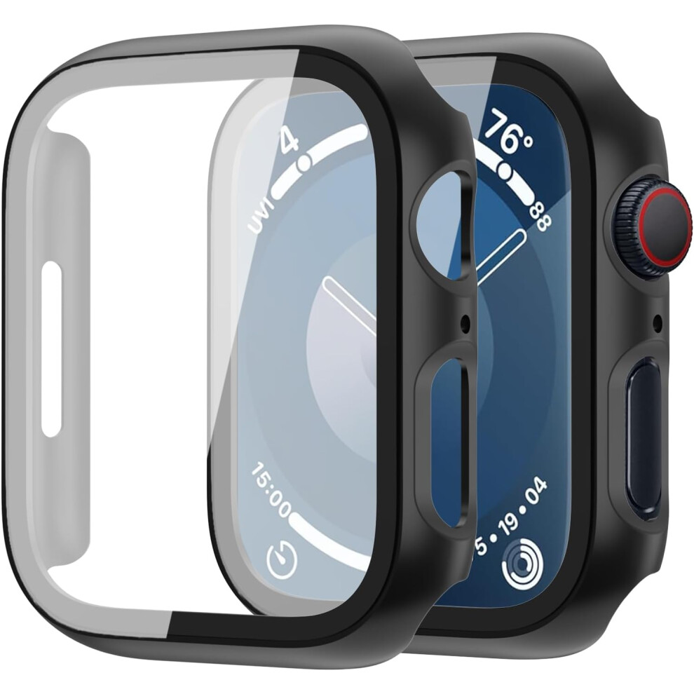 (40Mm, /Black) 2Pcs For Apple Watch Se 2Nd Generation/Series 6 5 4 Screen Case Full Coverage Hard Pc Case Built-In Hd Tempered Glass Screen Prote Black 7361288153875