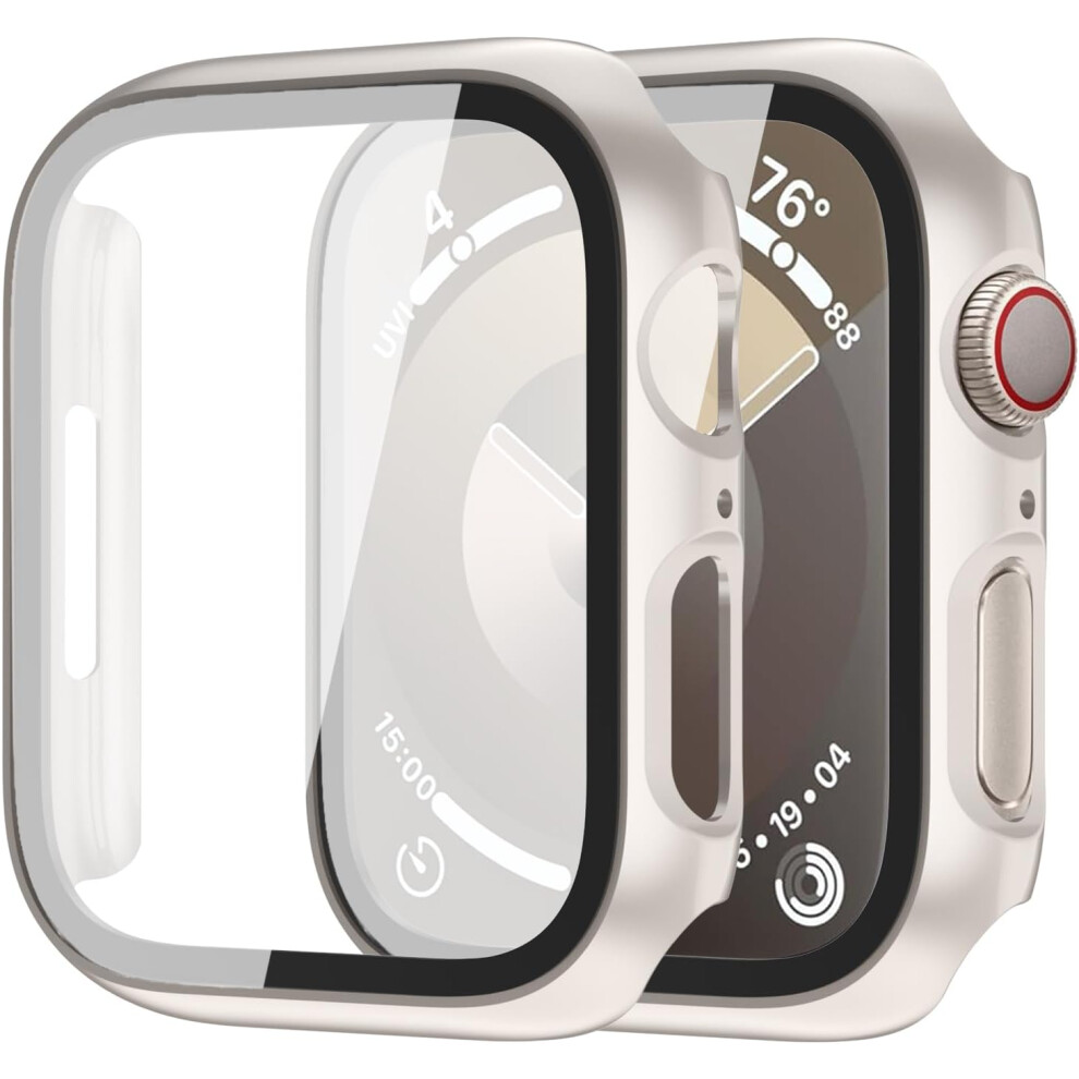 (40Mm, Starlight/Starlight) 2Pcs For Apple Watch Se 2Nd Generation/Series 6 5 4 Screen Case Full Coverage Hard Pc Case Built-In Hd Tempered Glass Scre 7361288153936