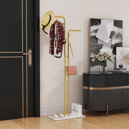 Modern Gold Coat Rack Hook Double Pole Hat Rack Stand Freestanding 1