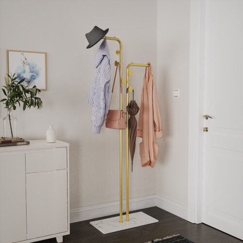 Modern Gold Coat Rack Hook Double Pole Hat Rack Stand Freestanding 2