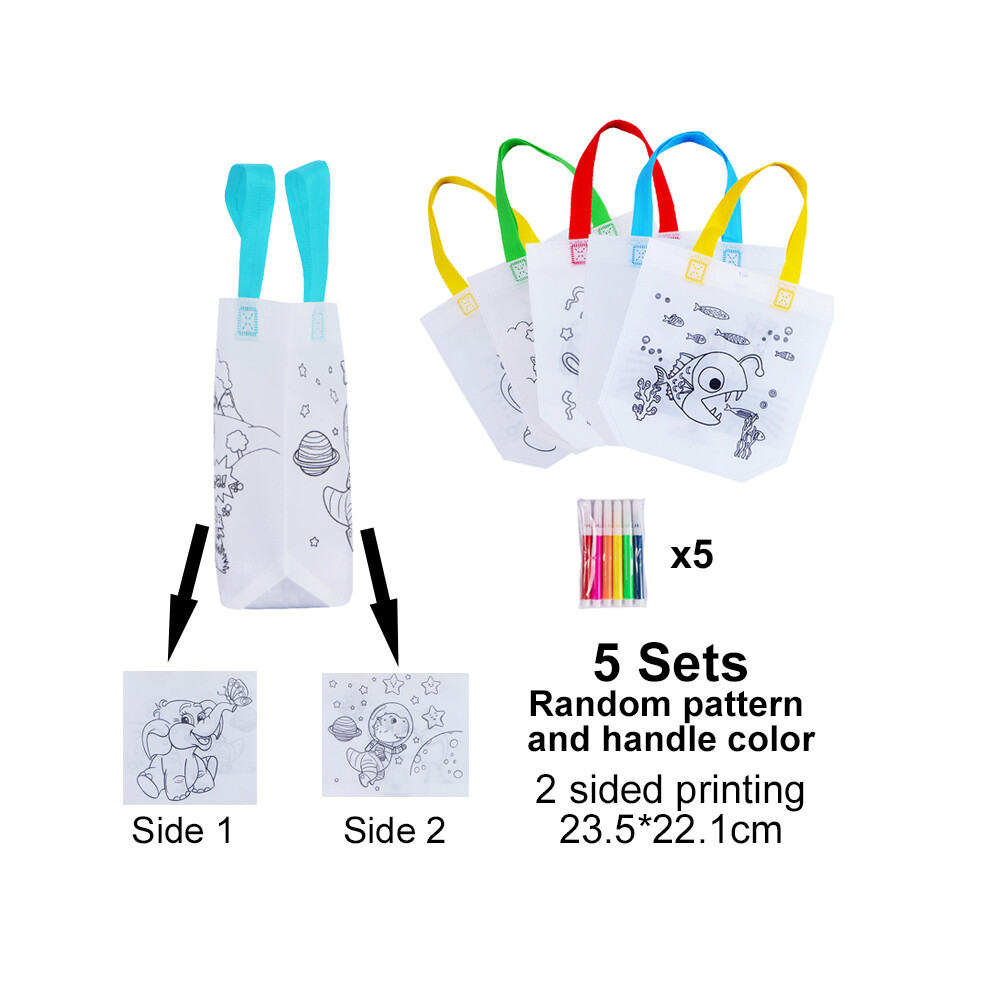 (5SMTYD 5CB) DIY Graffiti Bags with Coloring Marker Painting Non-Woven Gift Bags For Kids Arts Crafts