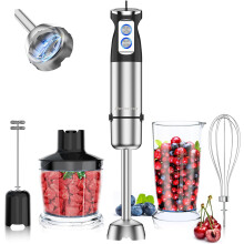 (Black) 1000 Watt Hand Blender, 24-speed Adjustable Handheld Immersion Blender with Turbo Mode, Baby Food Blender with Blending Cup, Chopper, Whisk,