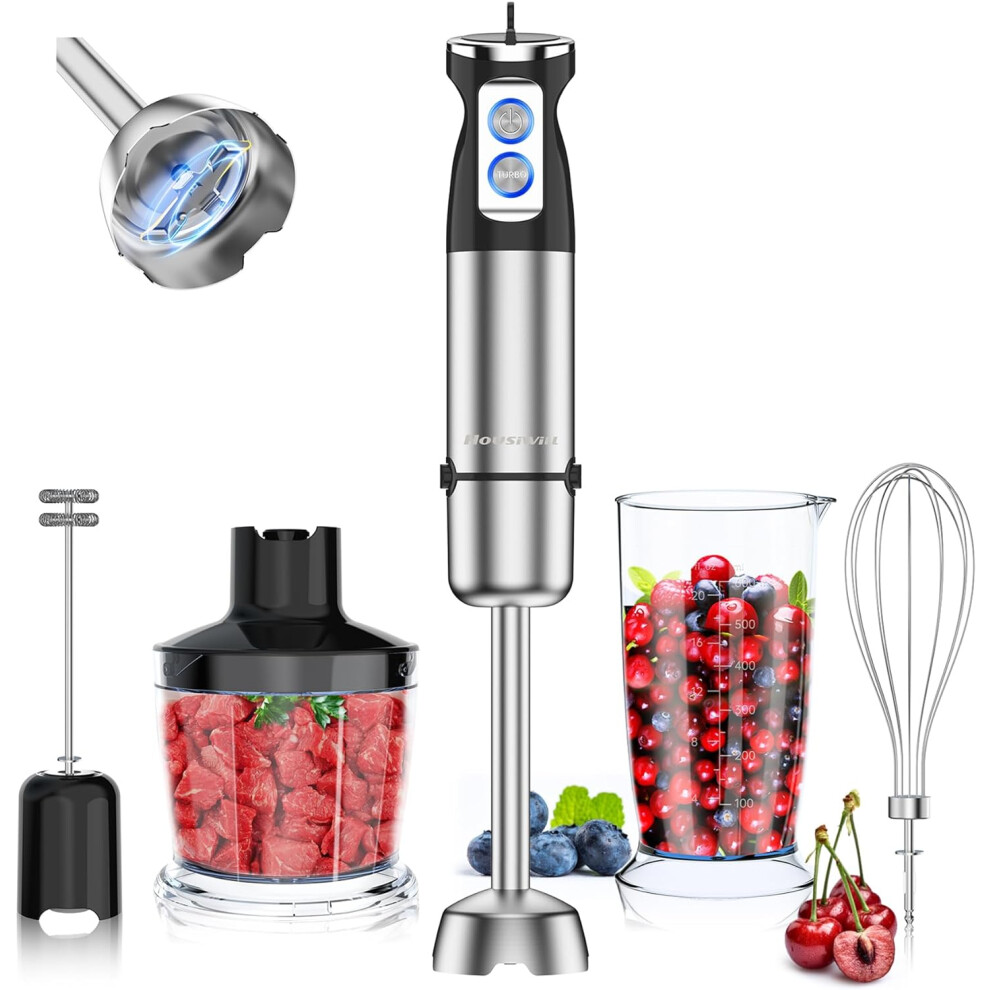 (Black) 1000 Watt Hand Blender, 24-speed Adjustable Handheld Immersion Blender with Turbo Mode, Baby Food Blender with Blending Cup, Chopper, Whisk,