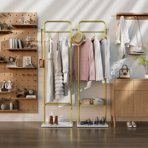 68.8 inch Coat Rack Stand with Shelf and Base Clothes Storage Stand 2