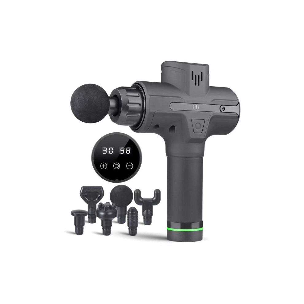 Black Massage Gun Lcd Touch Screen 30 Different Modes 6Pcs Nozzles