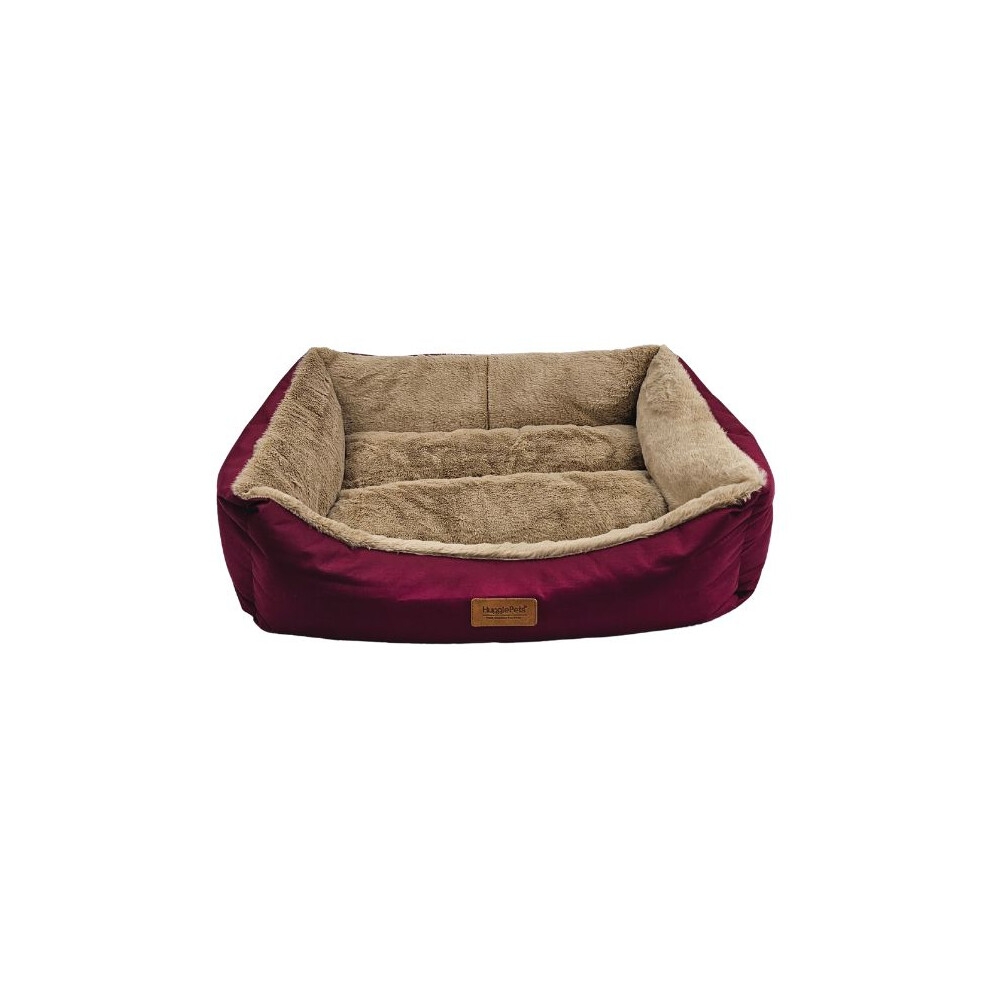 (Small - 60 x 50cm) HugglePets Luxury Red & Oatmeal Plush Dog Lounger