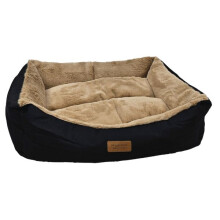 (Small - 60 x 50cm) HugglePets Luxury Black & Oatmeal Dog Lounger