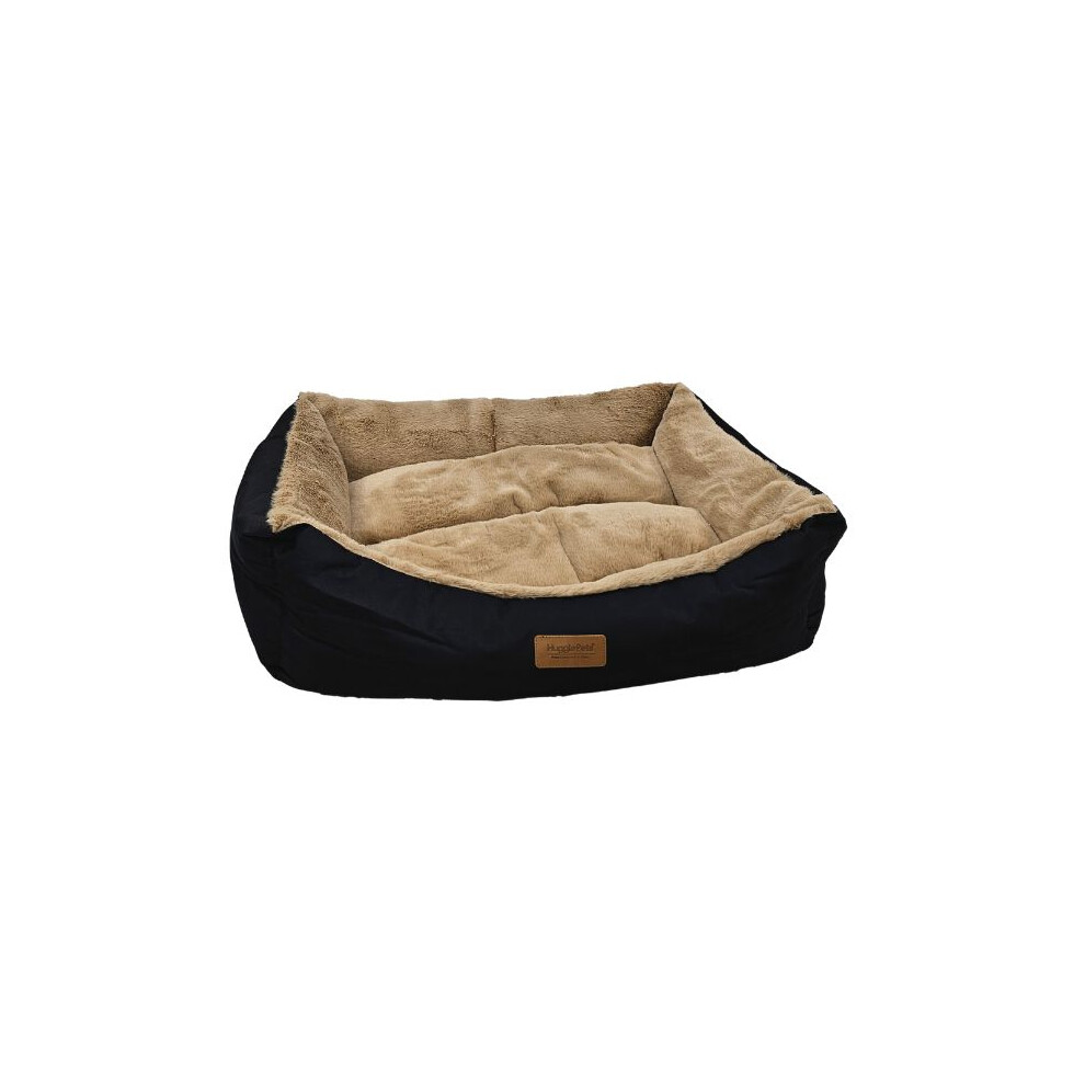 (Small - 60 x 50cm) HugglePets Luxury Black & Oatmeal Dog Lounger