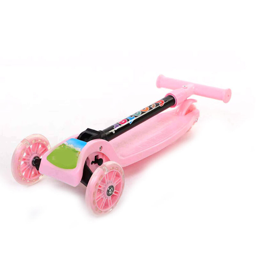 (Pink) Kick Push Scooter 3 Wheels Led Flashing Tilt Lean Boys Girls Scooter Folding