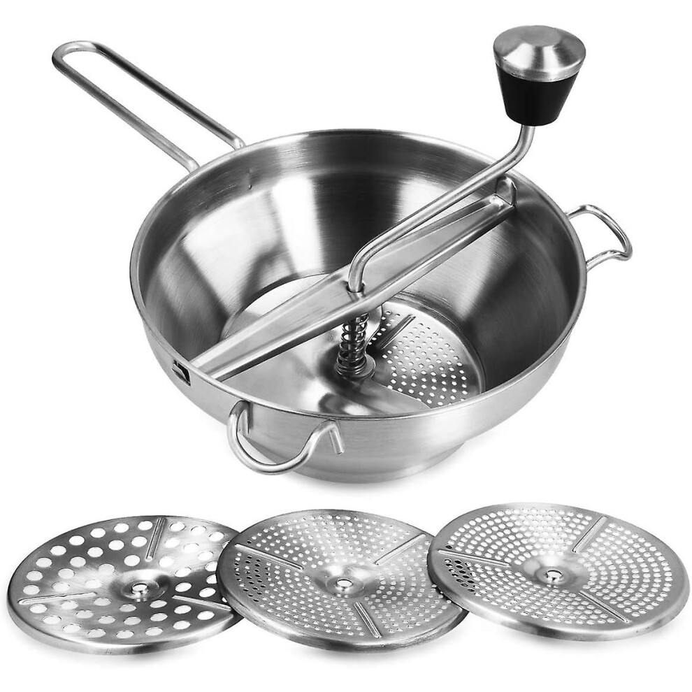 Stainless Steel Pass Sieve With 3 Sieve Inserts - Stir Sieve For Soups, Jams, Smoothies, Baby Food And Sauces - Passe-vite With 3 Discs-image-OPC-PDS7DGQ-NEW