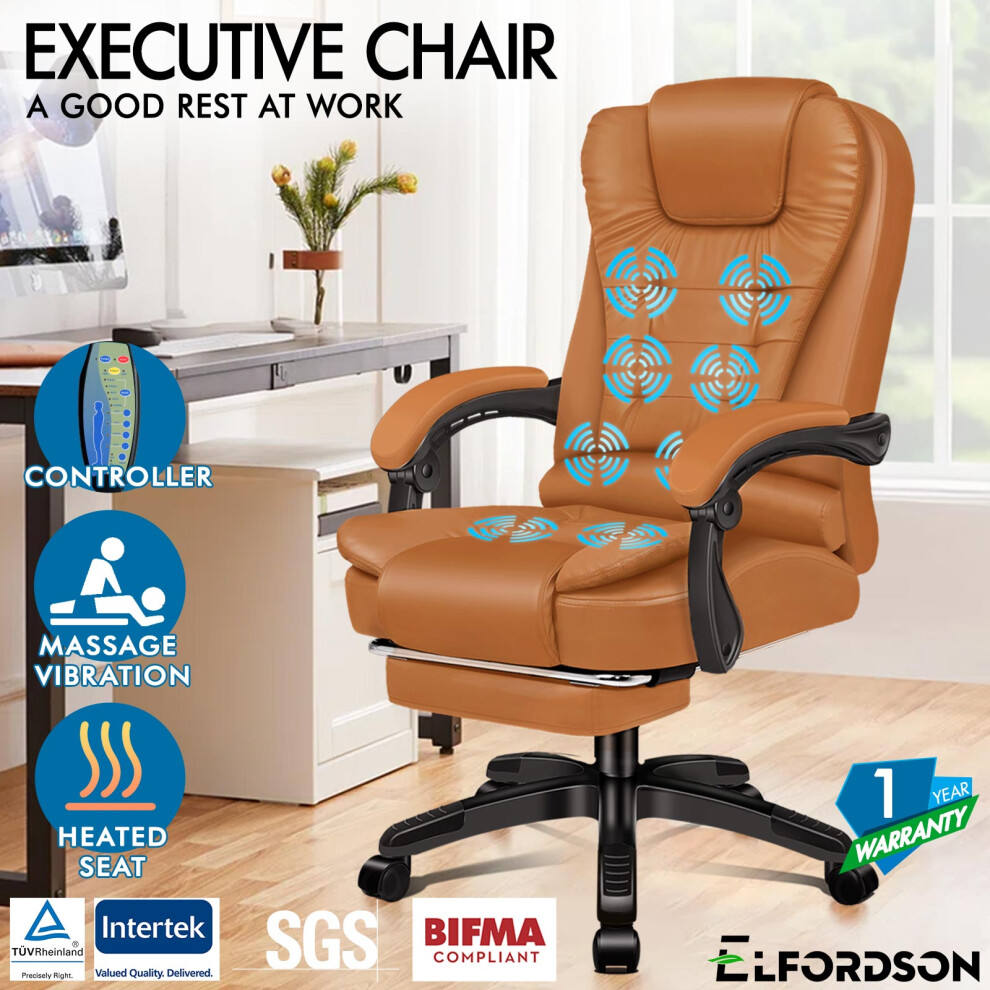 (Elias-Brown) ELFORDSON Massage Office Chair Executive Gaming Chairs Heated Computer Seat