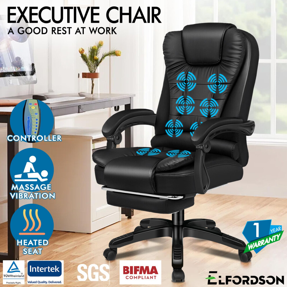 ELFORDSON Massage Office Chair Executive Gaming Chairs Heated Computer Seat Black