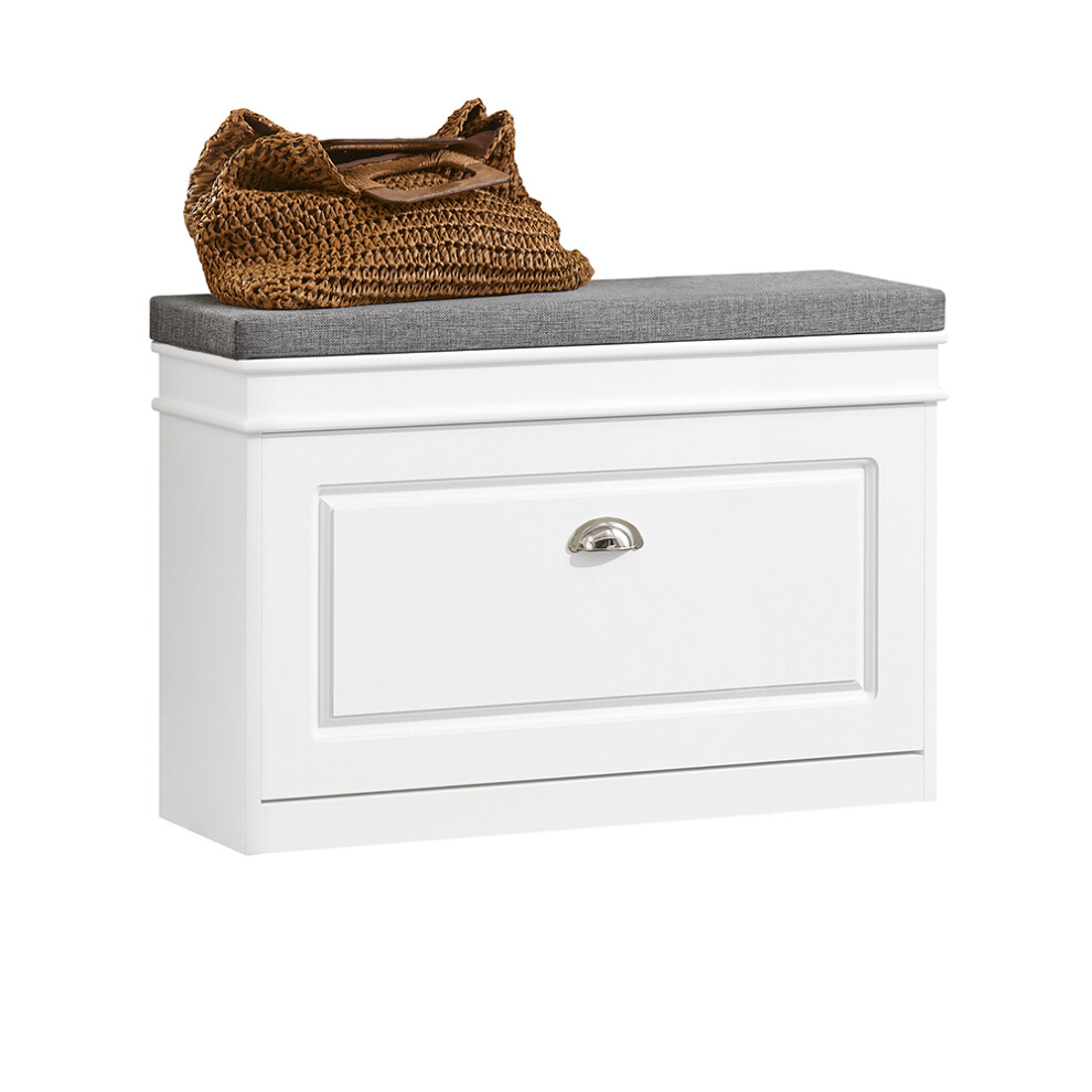 SoBuy FSR82-L-W,Shoe Bench Shoe Cabinet with Flip-drawer &Seat Cushion