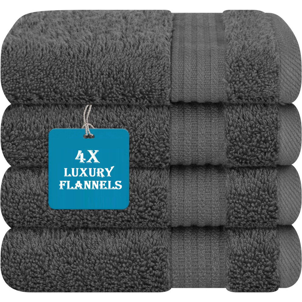 (Grey) 4 Pack Luxury Face Cloth Flannels 800GSM 100% Premium Egyptian Cotton Super Soft Washcloths