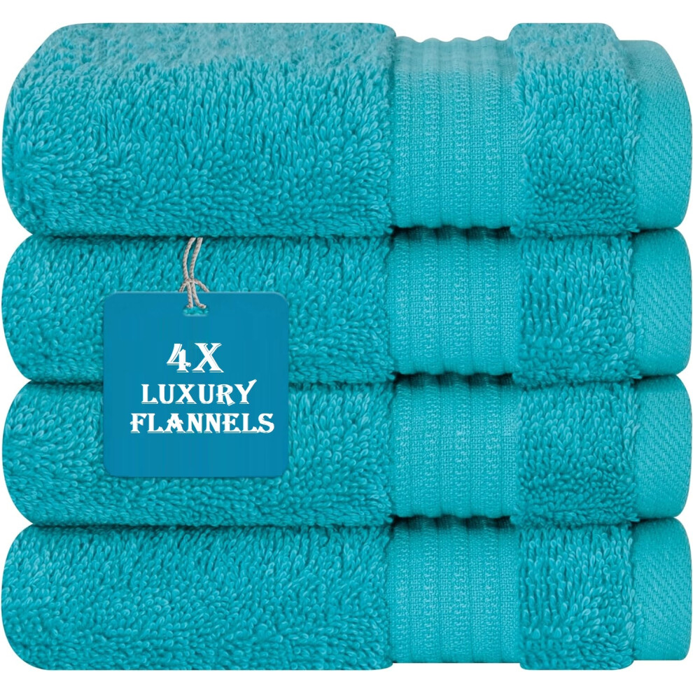 Trading Advance (Turquoise) 4 Pack Luxury Face Cloth Flannels 800Gsm 100% Premium Egyptian Cotton Super Soft Washcloths