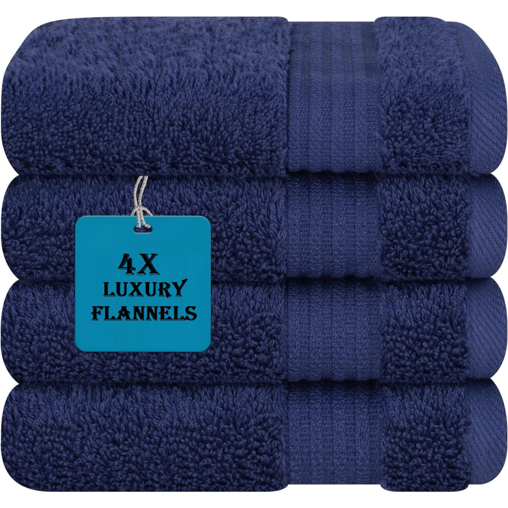 (Blue) 4 Pack Luxury Face Cloth Flannels 800GSM 100% Premium Egyptian Cotton Super Soft Washcloths