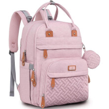 (Pink) Baby changing bag backpack, nappy changing backpack nappy bag with changing mat and pacifier holder for mums and dads