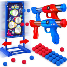 Shooting Game Toy For Kids With 2 Pcs Foam Ball Popper Air Guns Moving Shooting Target 24 Foam Balls, Toy Blaster Gun For Indoor And Outdoor Play, Per