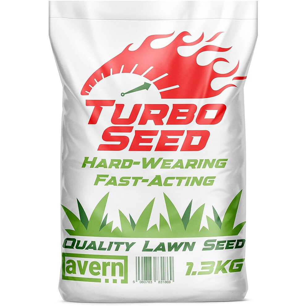 AVERN Turbo Grass Seed 1.3KG, Fast Growing Lawn Seed Dog Friendly, Can Germinate as Quick as 7 Days, Ideal for Overseeding 1.3KG Upto 78 sqm Coverage