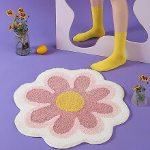 (Pink) Flower Round Rug Super Soft Flocking Plush Floor Rug Living Room Non Slip Carpet Sofa Bedside Rugs Baby Crawling Mat Doormat Rug