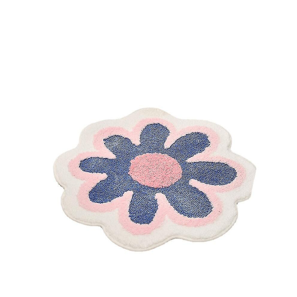 (White) Flower Round Rug Super Soft Flocking Plush Floor Rug Living Room Non Slip Carpet Sofa Bedside Rugs Baby Crawling Mat Doormat Rug