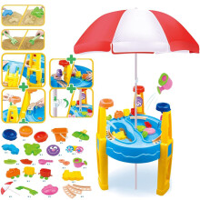 The Magic Toy Shop Kids Sandpit Play Set Toy Umbrella Garden Sand and Water Table Sand Toys