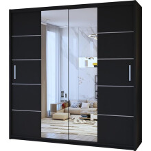 (Black, 203cm) MN FURNITURE Dubna Modern Sliding Door Wardrobe with Mirror