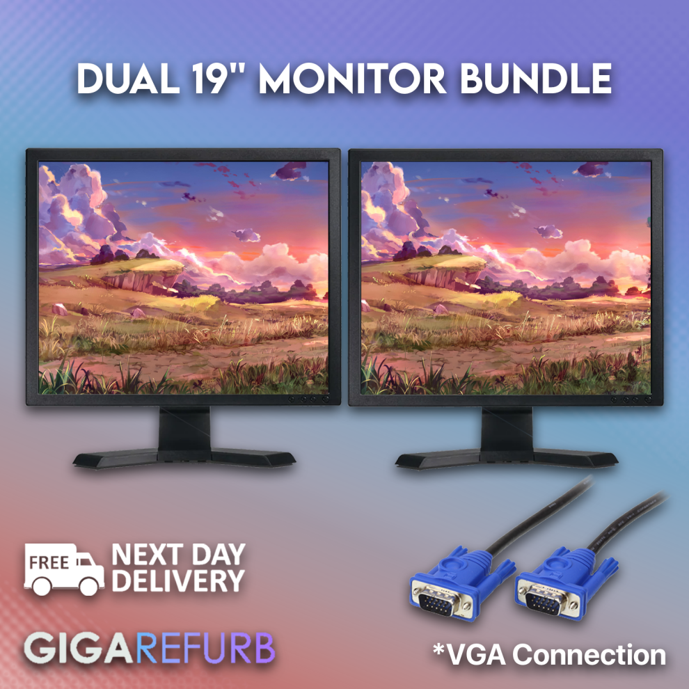 Dual 19" Lcd Tft Pc Movie Gaming Cctv Vga Monitor 5056451708021