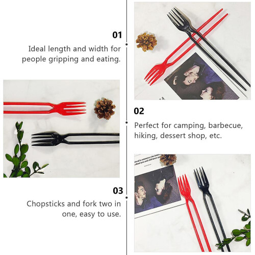2pcs 2-in-1 Chopstick Fork Disposable Fork Chopstick Plastic Tableware 1
