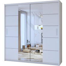 (White, 180) Dubna MN Furniture Sliding Door Wardrobe with Centre Mirror, Shelves & Hanging Rail