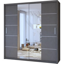 (Grey, 180cm) MN FURNITURE Dubna Modern Sliding Door Wardrobe with Mirror