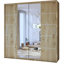 (OAK, 120cm) MN FURNITURE Dubna Modern Sliding Door Wardrobe with Mirror