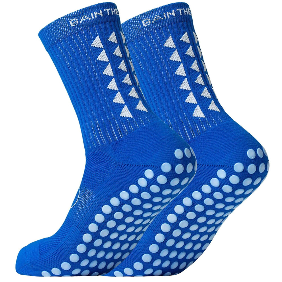 (Blue) A Pair Anti Slip Soccer Socks For Athletic Running Socks Non Slip Breathable