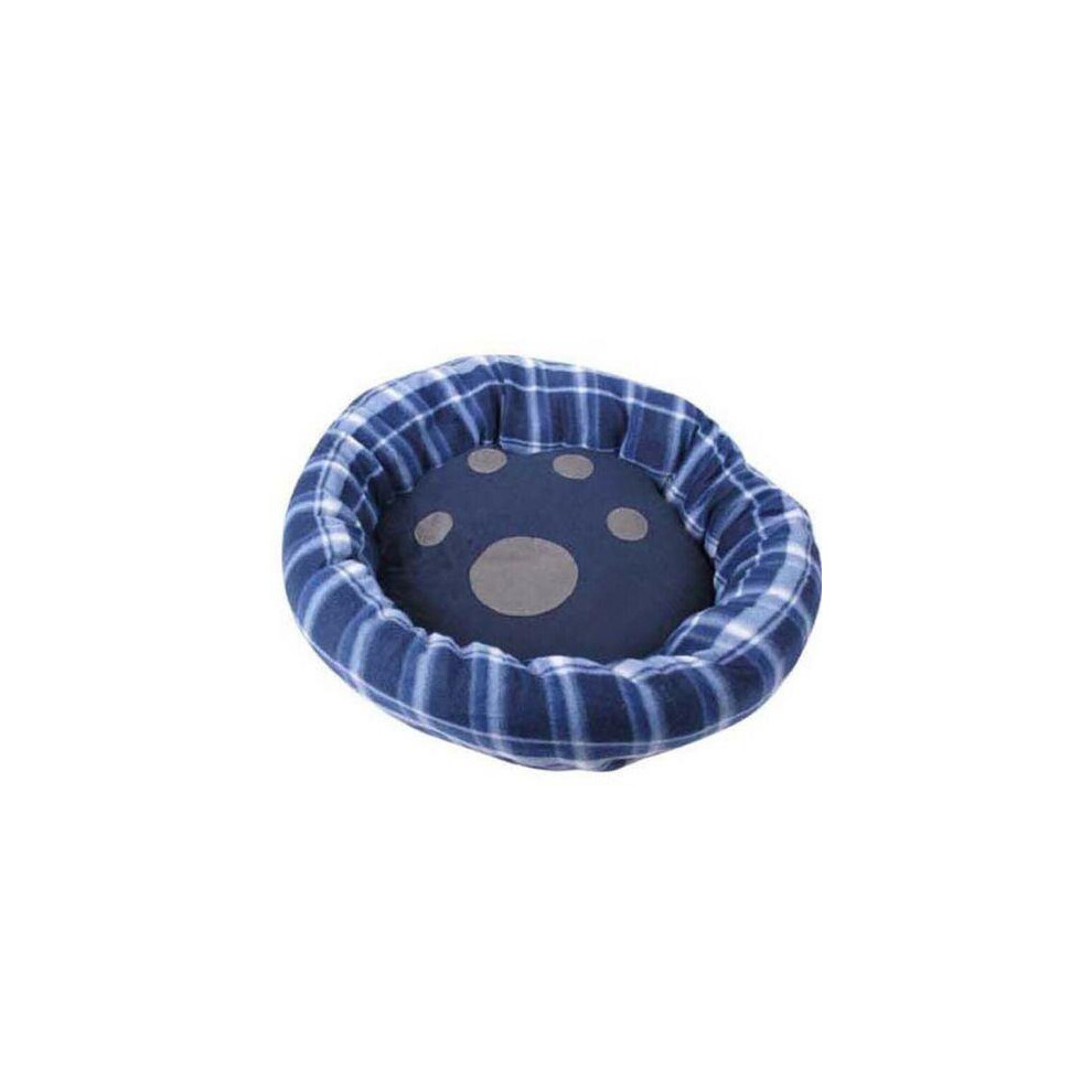55cm Small Round Plush Dog Bed, Blue Tartan-image-OPC-PDS7XBX-NEW