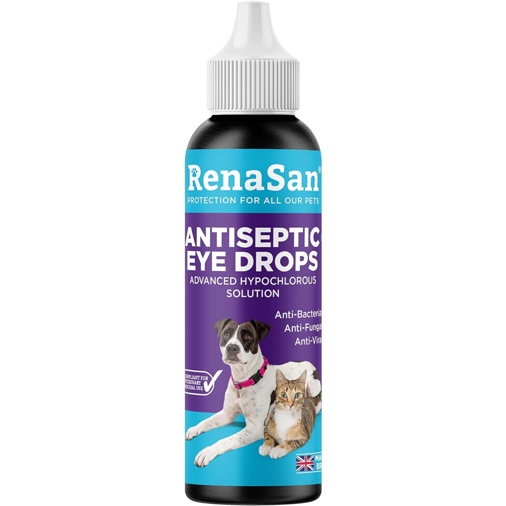 RenaSan  Antiseptic Eye Drops (60 ml) Fights infection Alcohol-Free Non-Irritating & Natural Eye Cleaning Solution Dogs Cats Reptiles Poultry Avian