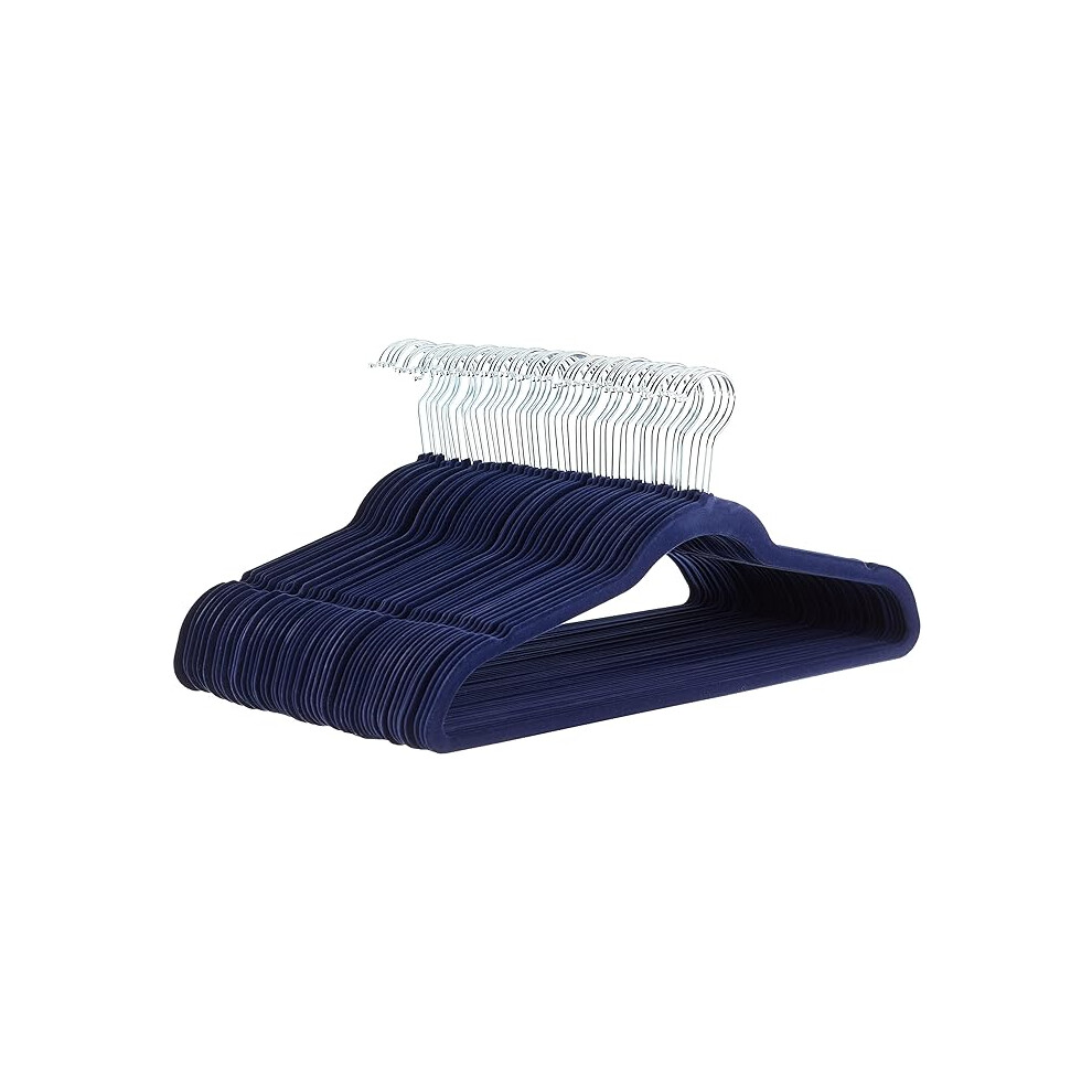 Amazon Basics Pack 50 Slim Velvet Non-Slip Suit Clothes Hangers Navy Blue/Silver