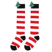 (white blacked Christmas tree) New Autumn And Winter Children's Christmas Socks, Cute Plush Doll Socks, Over-the-knee Socks, Striped Socks, Cartoon Doll Socks