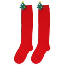 (15 Pure Red Christmas Tree) New Autumn And Winter Children's Christmas Socks, Cute Plush Doll Socks, Over-the-knee Socks, Striped Socks, Cartoon Doll Socks