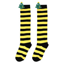 (black yellowed Christmas trees) New Autumn And Winter Children's Christmas Socks, Cute Plush Doll Socks, Over-the-knee Socks, Striped Socks, Cartoon Doll Socks