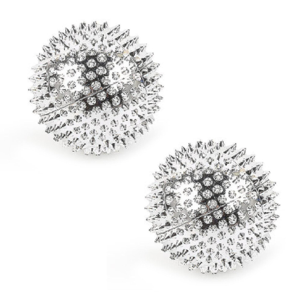 Silver (, 32Mm) 2Pcs Massage Ball With Needles-Acupressure Active Massager Spiky Hard Massaging Tool For Hand Foot