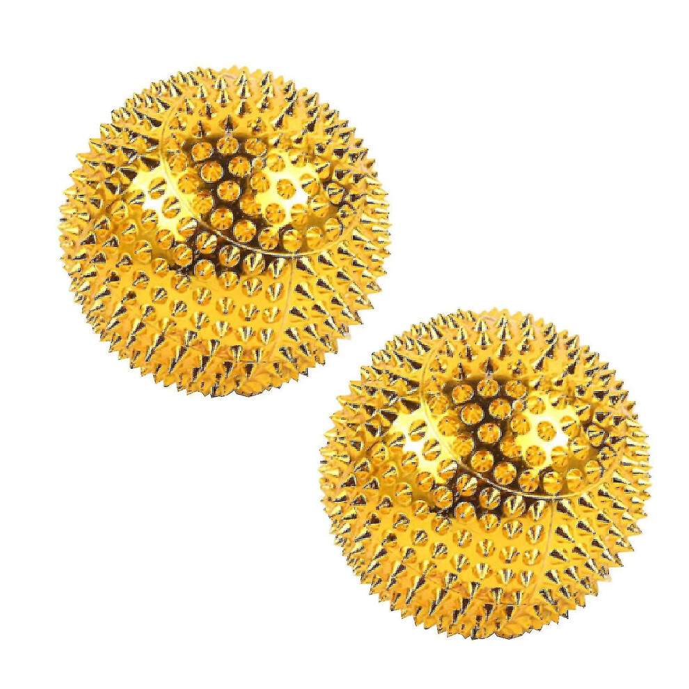 (Gold, 56mm) 2pcs Massage Ball With Needles-acupressure Active Massager Spiky Hard Massaging Tool For Hand Foot