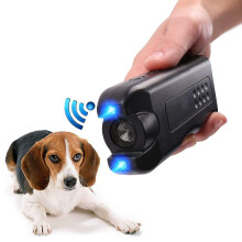 Handheld Dog Repellent, Ultrasonic Dog Trainer, Portable Electronic Dog Deterrent With Bright Led Flashlight Waterproof (battery Included, Black)