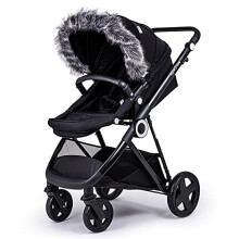 Fur Hood Trim Pram Compatible with Maclaren, Dark Grey