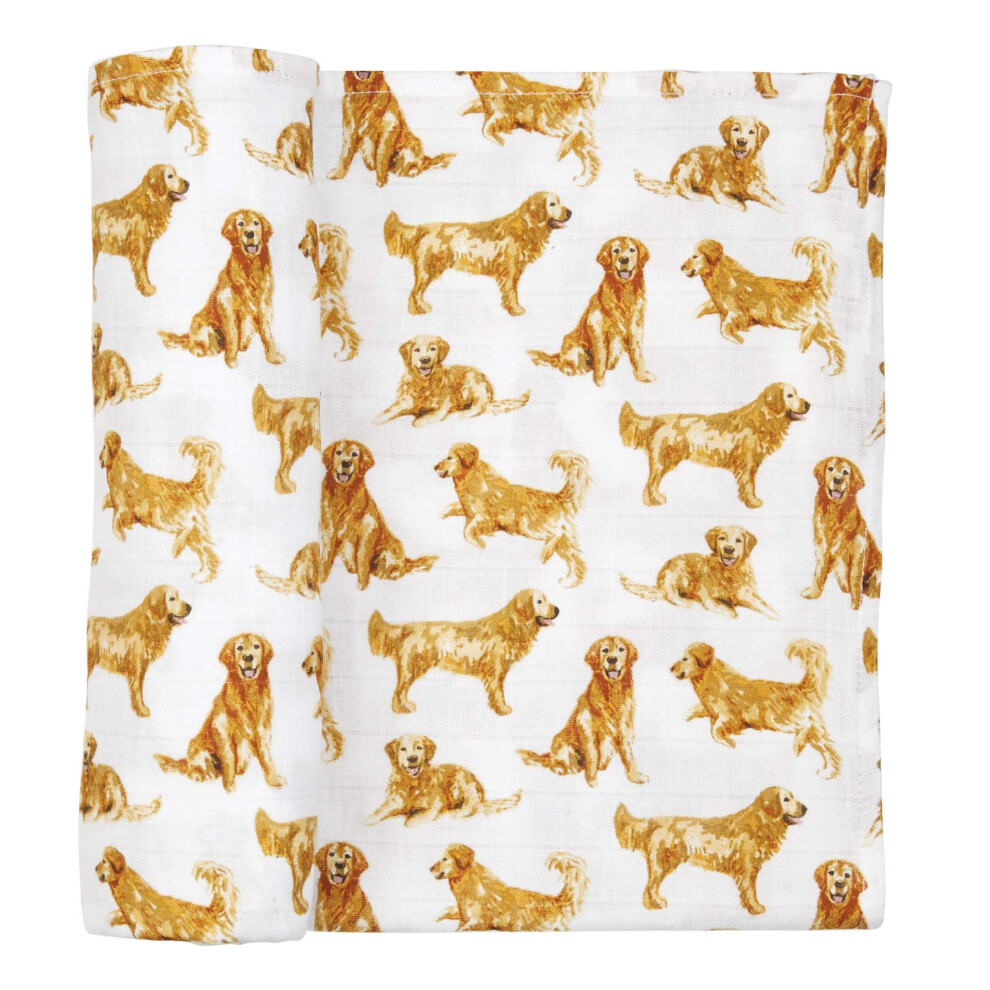 Retriever Muslin Swaddle Blanket, Cotton, 47" X 47" Golden Mud Pie